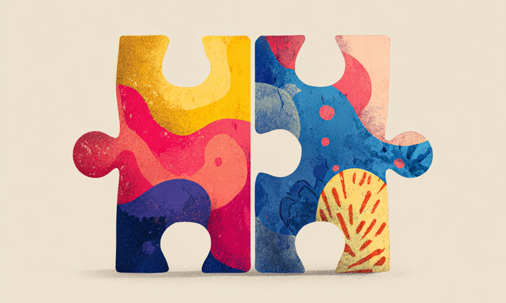 Illustration von zwei Puzzleteilen / KI-generiertes Bild mit Midjourney