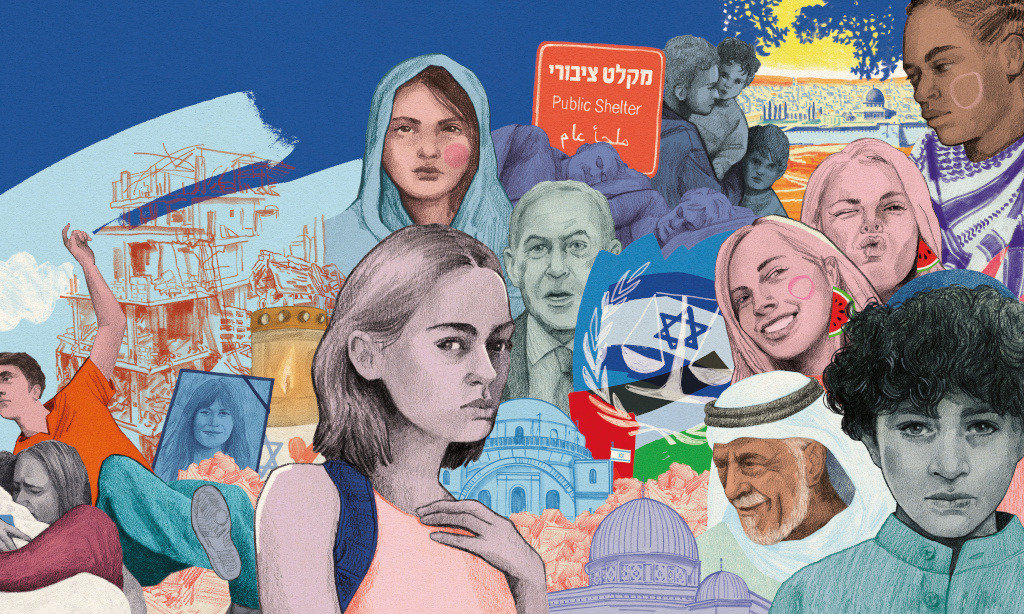 Illustration zur Publikation "Trotzdem über Israel und Palästina sprechen. Der Nahostkonflikt in der Bildungsarbeit". Bild: Christina Mühlhöfer.