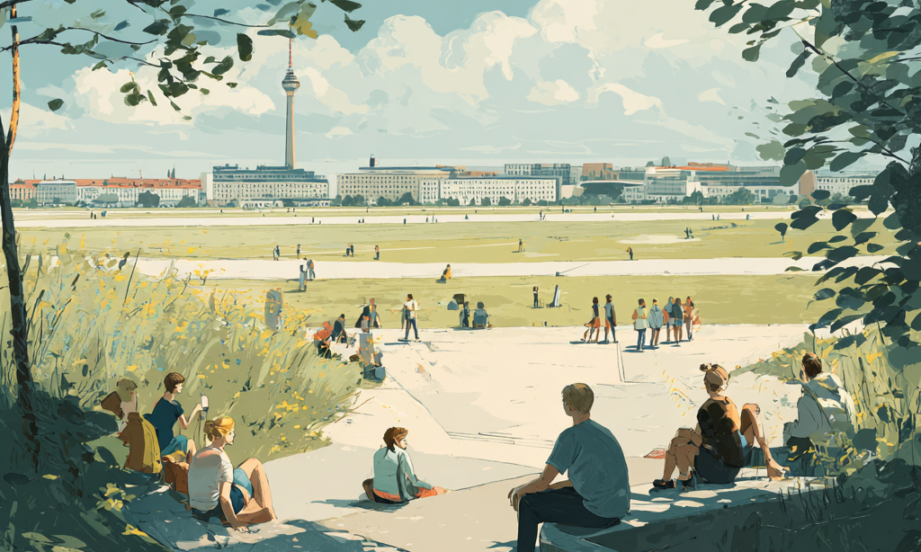 Abstrakte Illustration des Tempelhofer Felds in Berlin/ KI-generiertes Bild mit Midjourney