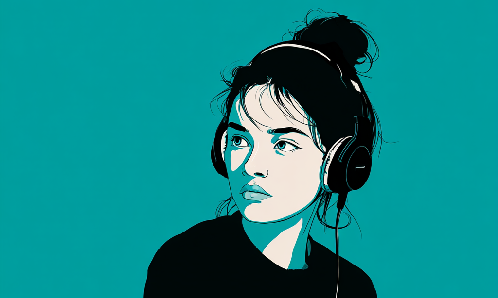 Illustration einer Frau mit Kopfhörern; KI-generiertes Bild